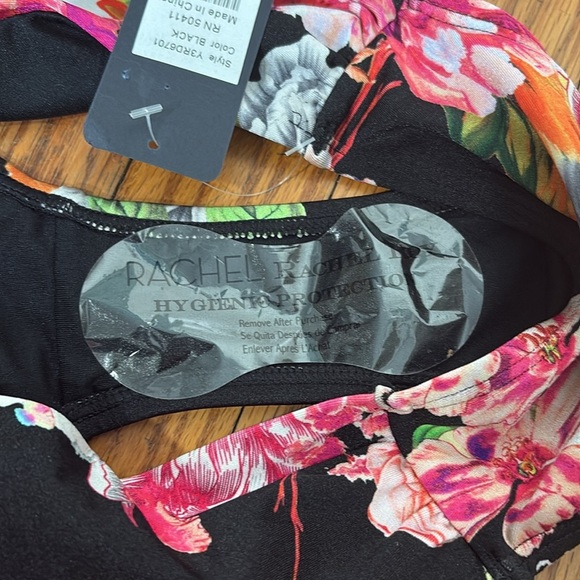 Rachel Roy Ruched-Side Bikini Bottoms Black Pink Floral Small NWT - Picture 4 of 7